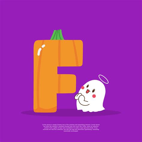 Pumpkin plus letter F with cute ghost emoji sticker beside it vector illustration. 16297691 ...