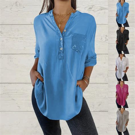 Feancey Womens Henley Shirts 2025 Trendy 3/4 Sleeve Tunic Blouse Dressy ...