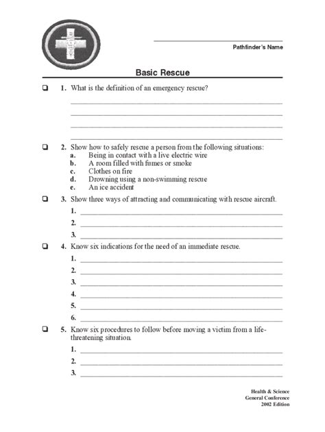 Fillable Online AY Honors/Basic Rescue/Requirements - Pathfinder Wiki ...