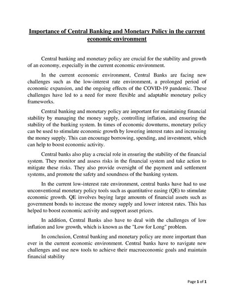 Importance of Monetary Policy - Page 1 of 1 Importance of Central ...