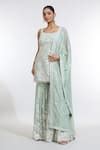 Buy Green Georgette, Net Sequins, Embroidery Scoop Neck Floral Kurta ...