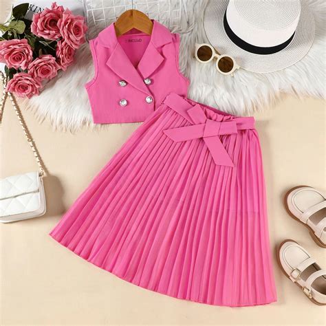 Girls Pink Blazer Pleated Skirt Sets | Trendy Summer Wear – INCLUD
