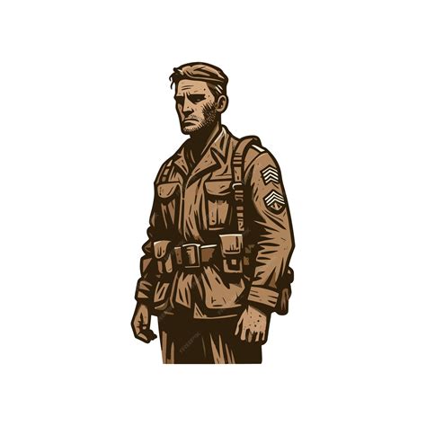 Battleweary veteran soldier his uniform is worn and shows signs of past ...