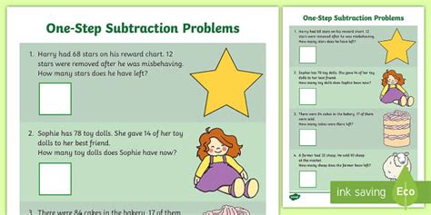 One-Step Subtraction Problems Worksheet