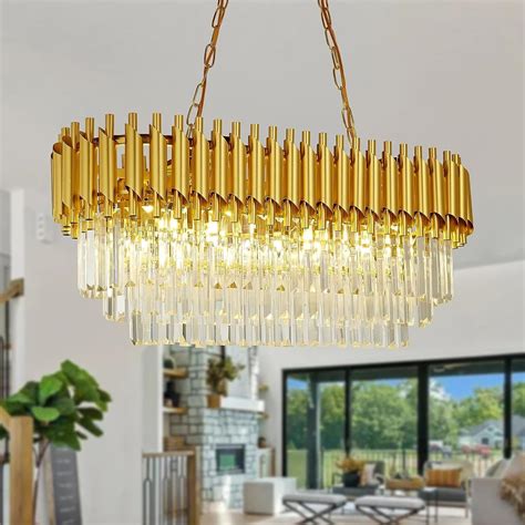Buy ADWAIT odern Crystal 3-Tier Oval Gold Chandeliers with Ceiling ...