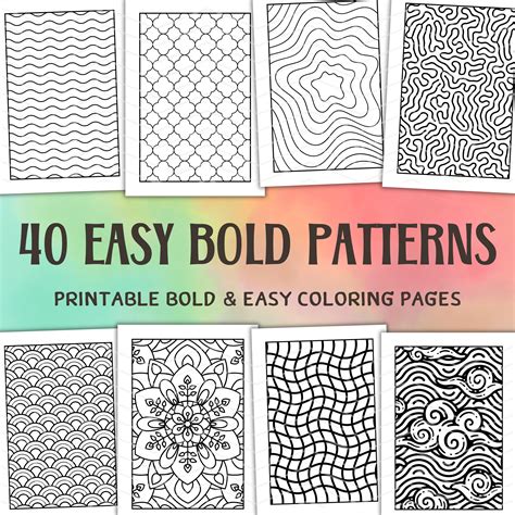 Easy Bold Patterns Coloring Pages Mindfulness Coloring Mental Health Activity Pages Minimalist ...