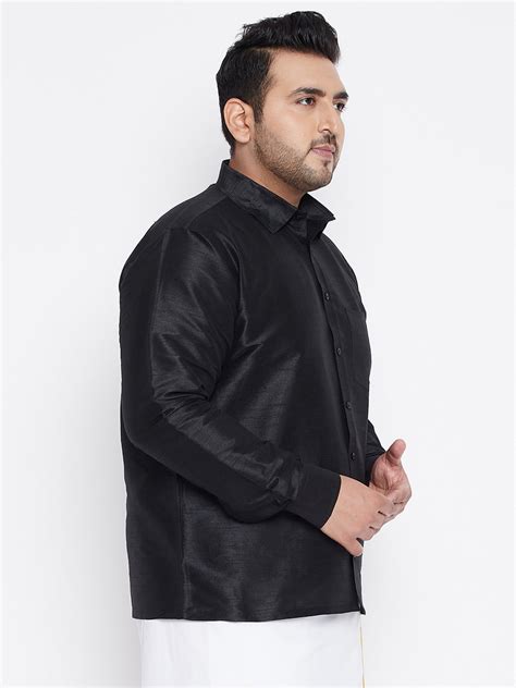 Men's Plus Size Black Silk Blend Ethnic Shirt – vastramay