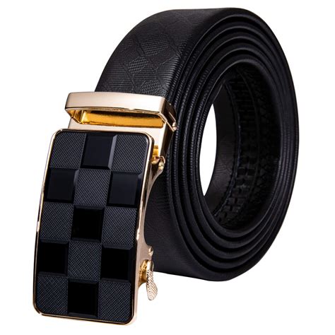 Buy Dubulle Designer Men Leather Belt Fashion Black Plaid Sliding ...