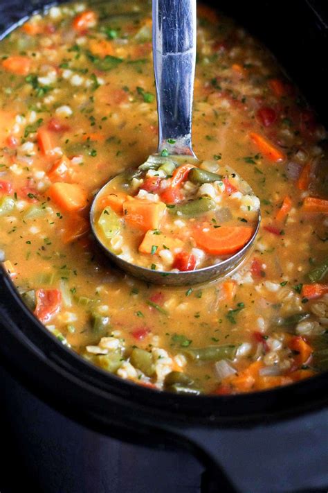 Slow Cooker Vegetable Barley Soup - Vegan Crockpot Recipe