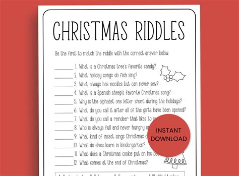 Christmas Song Riddles with Answers Printable - FREE Printable A-Z