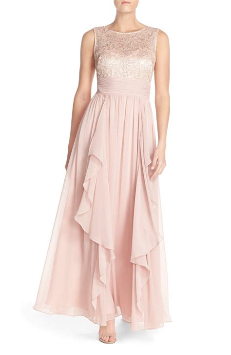 Eliza J Lace & Chiffon Gown | Nordstrom | Lace gown, Pink chiffon dress ...