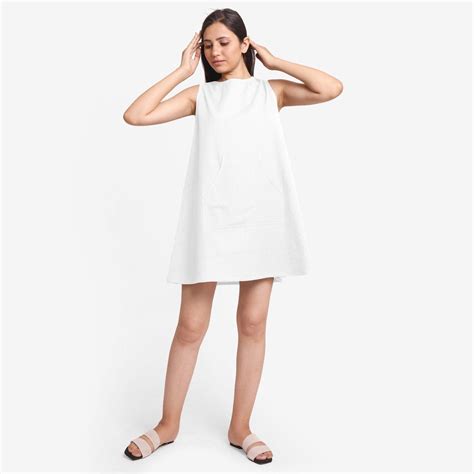Buy White Cotton Flax Sleeveless A-Line Mini Dress Online at SeamsFriendly