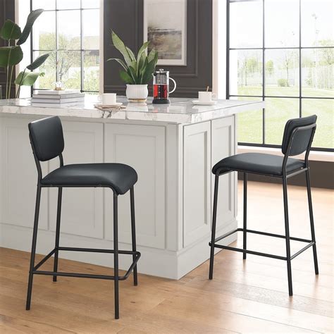 Set of 2 PU Leather Bar Stools, 25 inch Counter Height Barstool with ...