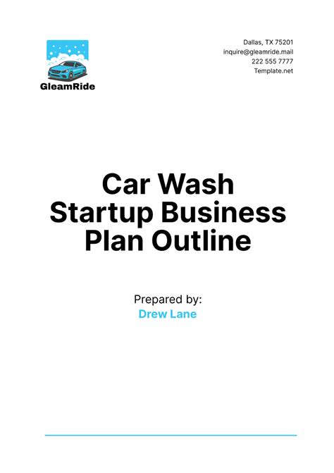 Free Car Wash Startup Business Plan Outline Template to Edit Online