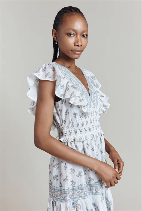 Ghost Lola Cotton Floral Border Print Ruffled Midi Dress | Midi ruffle ...