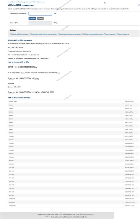 kWh to BTU Conversion Calculator - CalculatorFree