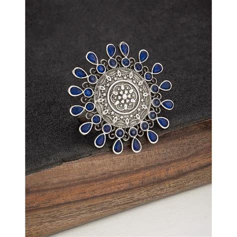 Buy Fabindia Blue Metal Adjustable Ring Online