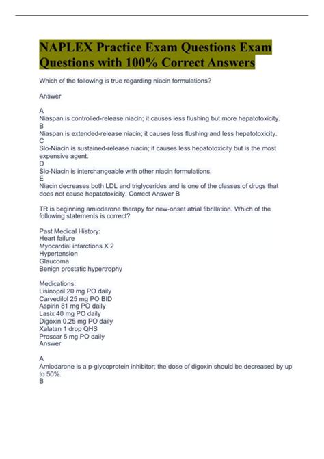 NAPLEX Practice Exam Questions Exam Questions with 100% Correct Answers ...