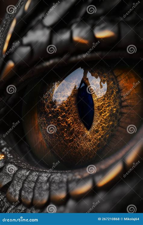 Generative AI Illustration of Black Dragon or T-rex Eye Close Up Stock ...