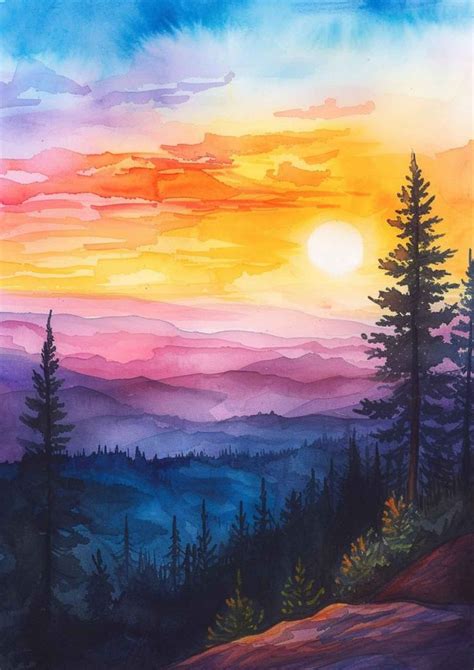 Discover a vibrant collection of 30 watercolor sunset painting ideas ...