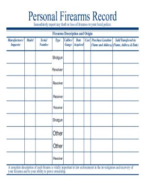 Personal Firearms Record Template - Fill and Sign Printable Template Online