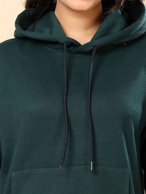 Women Relaxed Fit Hooded Sweatshirt-Bottle Green – THEFITTHEORY