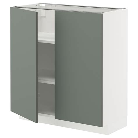 METOD base cabinet with shelves/2 doors, white/Nickebo matt grey-green ...