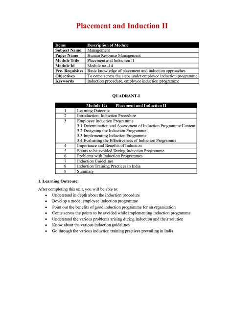 SOLUTION: Placement and induction part 2 in human resource of management - Studypool