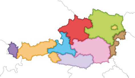 illustrated regional blank map of Austria with federal states and administrative divisions, and ...