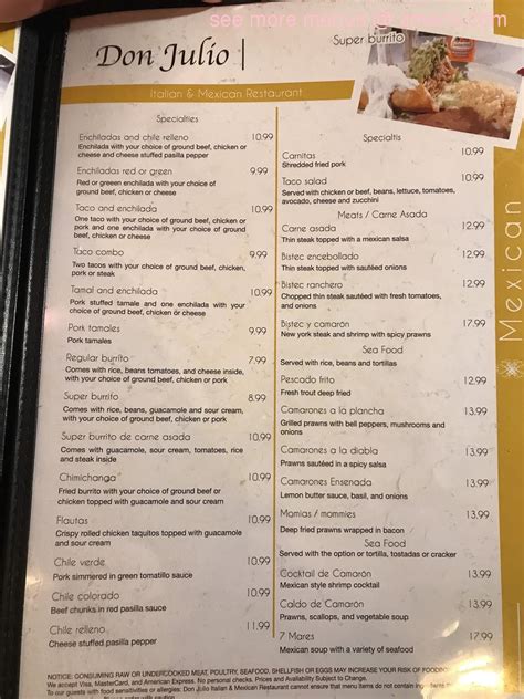 Menu at Don Julio restaurant, Fallon