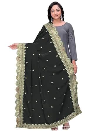 KEMZA Chinon Silk Dupatta with Heavy Embroidery & Sequins Work, Lace ...
