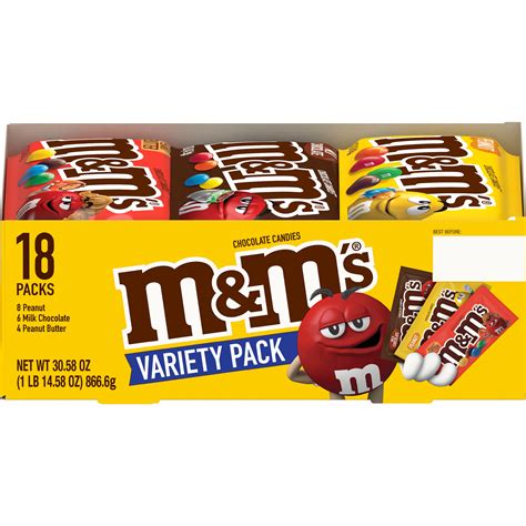M&M's Variety Pack Full Size Milk Chocolate Candy Bars - 18 ct ...