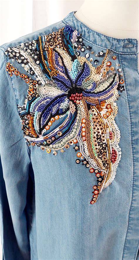 Hand-embroidered Shirt | Embellished clothing, Embellished denim jacket ...