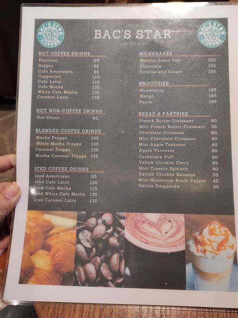 Menu at Bac's Star Coffee, San Francisco