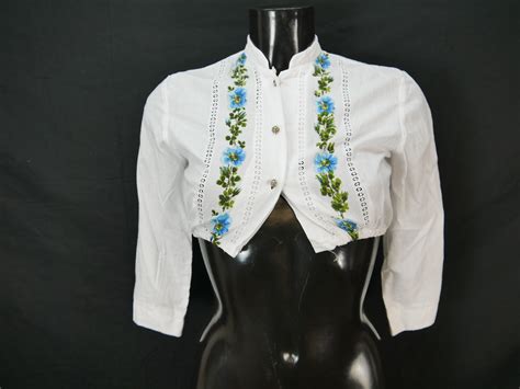 Gr.42 Dirndlbluse weiß Bluse für Dirndl Höck mit Spitze und bedruckt ...