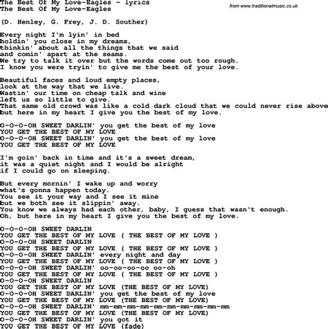 Love Song Lyrics for:The Best Of My Love-Eagles