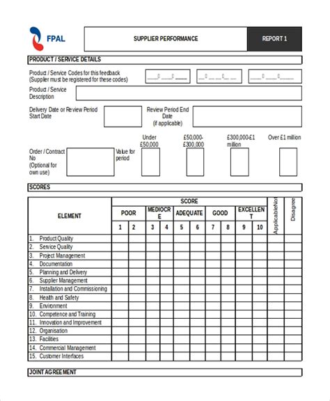 supplier performance evaluation form template excel