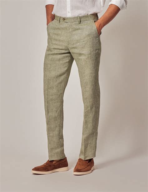 Men's Green Linen Tailored Italian Hemmed Pants - 1913 Collection ...