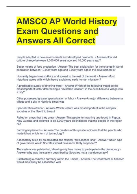 AMSCO AP World History Exam Questions and Answers All Correct - Amsco ...