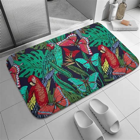 Personalized DoormatsMonstera Leaves Butterflies Parrots Bath Rugs ...