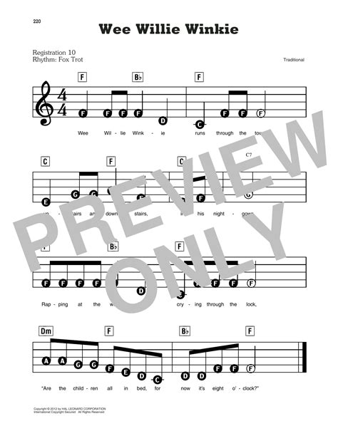 Wee Willie Winkie by Traditional Sheet Music for E-Z Play Today at ...