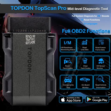 TOPDON TopScan Pro Mid-level Diagnostic Tool 13 Reset Functions Supports FCA Renault Nissan Unlock
