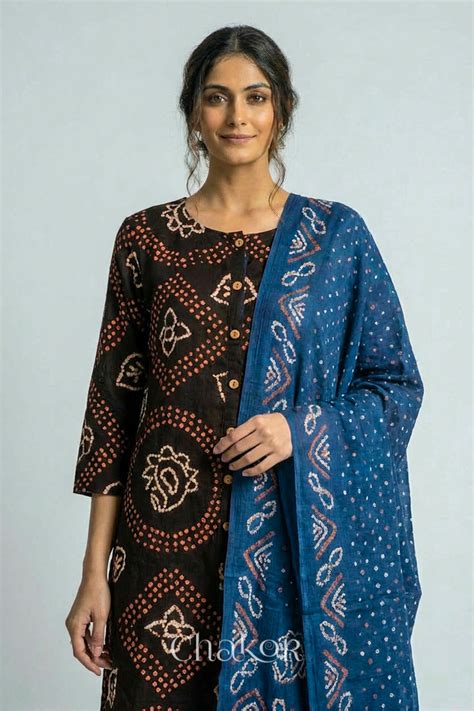 Buy Black Indigo Bandhani Kurta Pant Set with dupatta online for Women ...