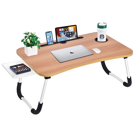 Buy Laptop Bed Desk Table Tray Stand with Cup Holder/Drawer for Bed ...