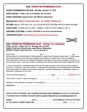 Fillable Online BSA TROOP 96 PERMISSION SLIP Winter Fun Campout Fax ...