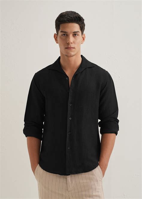 Black Plain Linen Viscose Shirt