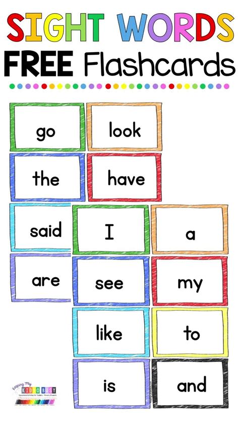 Free sight word flash cards – Artofit