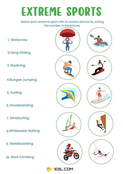 Extreme Sports Worksheets for ESL: Vocabulary & Practice PDF • 7ESL