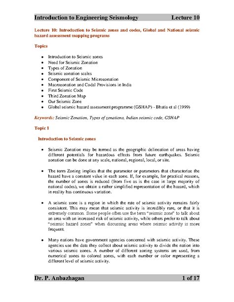 Introduction to Engineering Seismology - Lecture 10: Introduction to ...