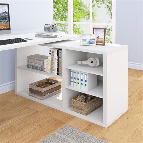 HSH White L Shaped Desk with Shelf, Reversible India | Ubuy
